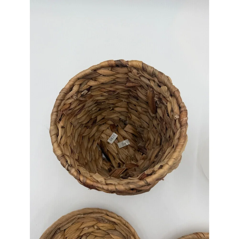 Set of 2 Woven Seagrass Baskets with Lids and Plastic Liners Natural Brown